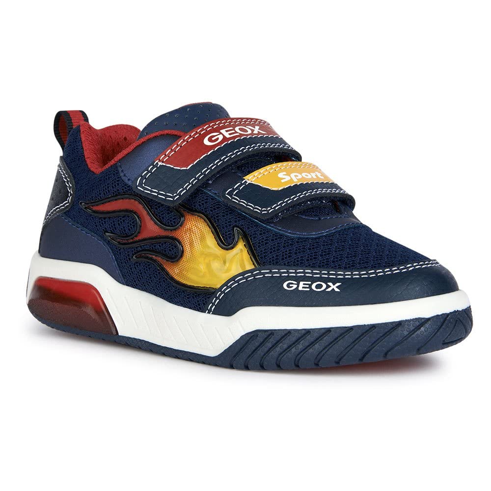Geox J Inek B.B Infant's Two Strap Synthetic Sneakers with LED Light (Navy Red, 