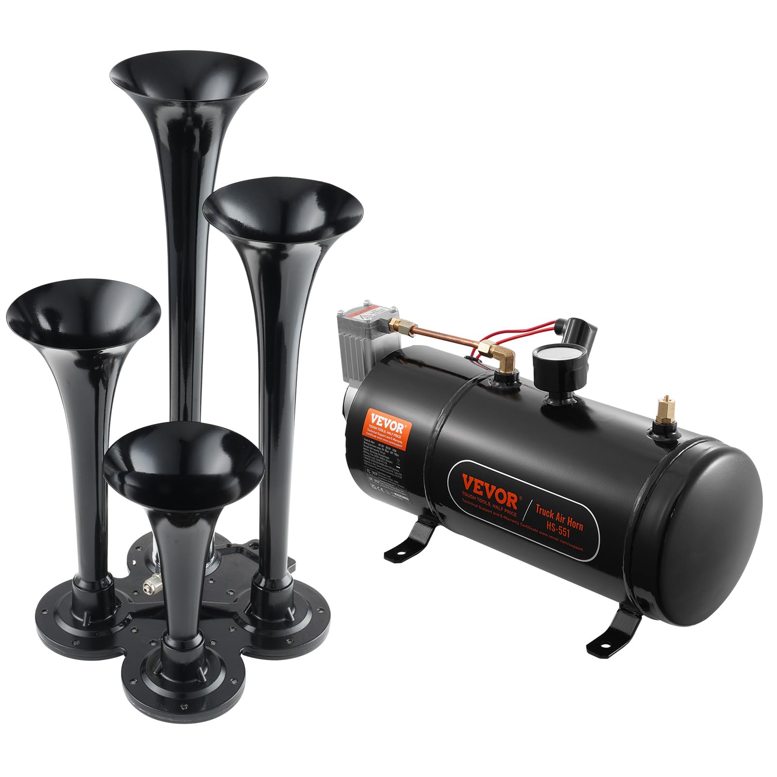 VEVOR 4 Trumpet Air Horn Kit, 150dB Train Horns for Pickup Trucks, Black | For A