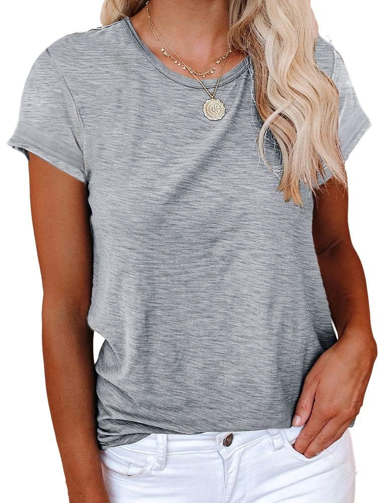Cicy Bell Women's T-Shirt Blouses and Shirts Crew Neck Cotton Summer Casual Loos