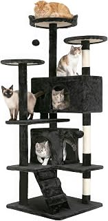 FDW | 54" Cat Tree Tower | Dark Gray | Multi-Level Indoor Activity Center | with Sisal Scratching Posts, Condos, Plush Perches, Hanging Cat Toys | Sturdy, Easy to Assemble | for Kittens & Adult Cats