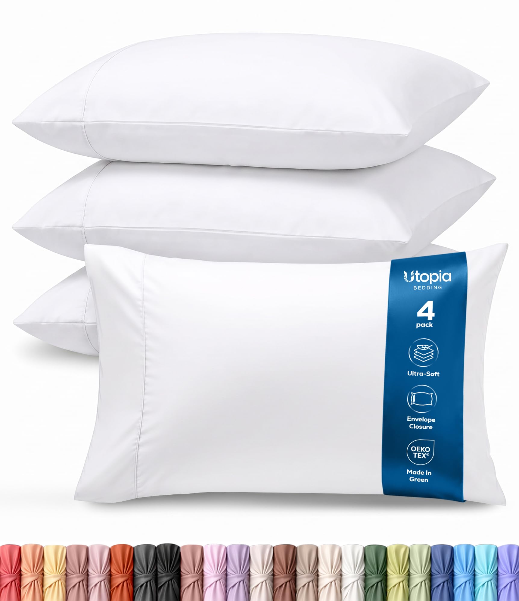 Pillow Covers Queen Size Set of 4, Soft and Comfy Pillow Cases, White | Hotel-St