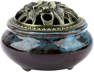Aluminum Alloy Incense Burner with Smoke Backflow Incense Burner Classic Decoration for Meditation and Sleep Aid (Gemstone Blue)