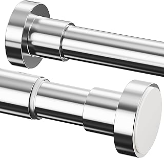 1 Piece Shower Curtain Rail, No Drilling, Extendable Telescopic Rod Curtain, Stainless Steel Shower Curtain Rail, Curtain Rods for Cupboard, Bathroom, Balcony, Shower Curtain (135-200 cm, Diameter 25 mm, Light Silver)