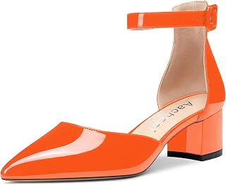 Aachcol Women's Ankle Strap Pumps Closed Toe Cap D'Orsay Two-Piece Chunky Block Heel Medium Heel 5 cm