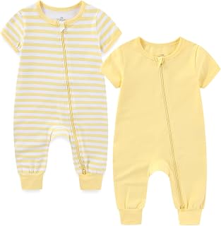 BIGBIGKISS Baby Boy Girl 2 Pack Romper Short Sleeve 2 Way Zipper Jumpsuits