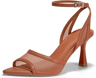Coutgo Women Summer Sandals Kitten Heel Pointed Toe Open Toe Ankle Strap Sandals