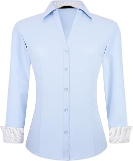 Alex Vando Women's Blouse Button Down Shirt Blouse Made of Bamboo Non-Iron Business Shirt Women's Long Sleeve Casual Work Shirt