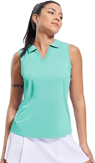 MIER Womens Golf Polo Shirt Sleeveless Dry Fit V Collar Ribbed Athletic Tennis Shirt Breathable