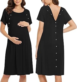 Ekouaer Women’s Nursing/Delivery/Labor/Hospital Nightdress Short Sleeve Maternity Nightgown with Button S-XXL
