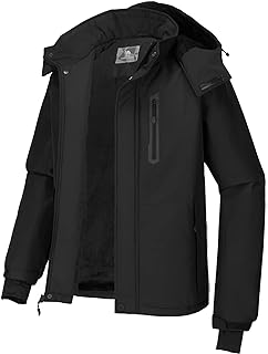 CAMEL CROWN Men's Mountain Snow Waterproof Ski Jacket Detachable Hood Windproof Fleece Parka Rain Jacket Winter Coat