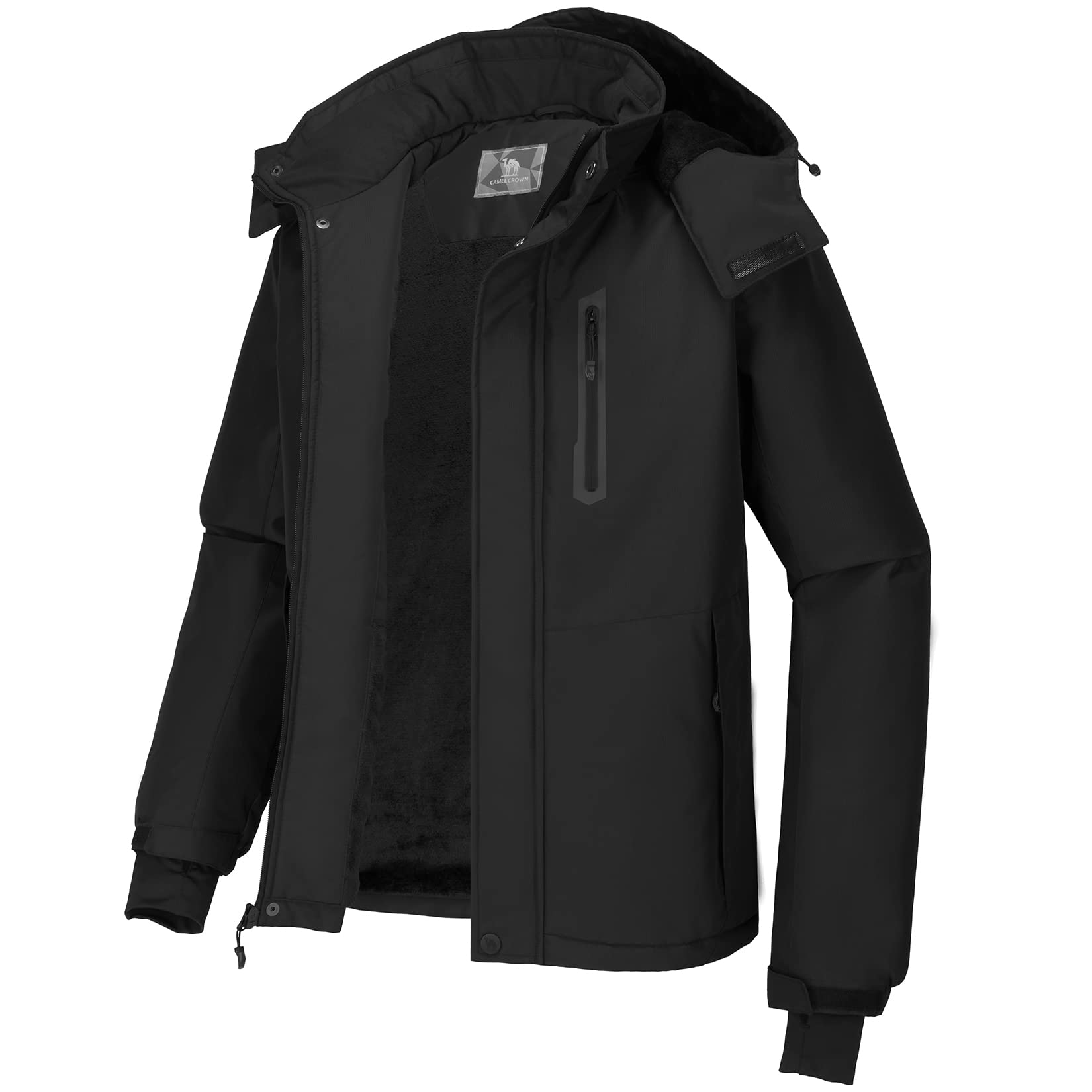 CAMEL CROWN Men's Mountain Snow Waterproof Ski Jacket Detachable Hood Windproof 