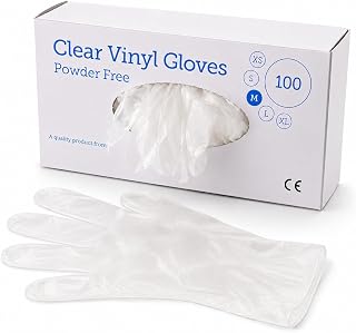 1ABOVE 100 Clear Vinyl Gloves, Medium, Latex-Free & Powder-Free | Clear vinyl gloves for food handling except fatty foods, cleaning, safety tasks and everyday use.