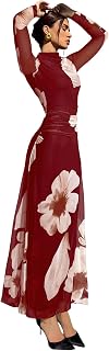 Verdusa Women's Floral Wedding Guest Dress Long Sleeve Mesh Maxi Dresses