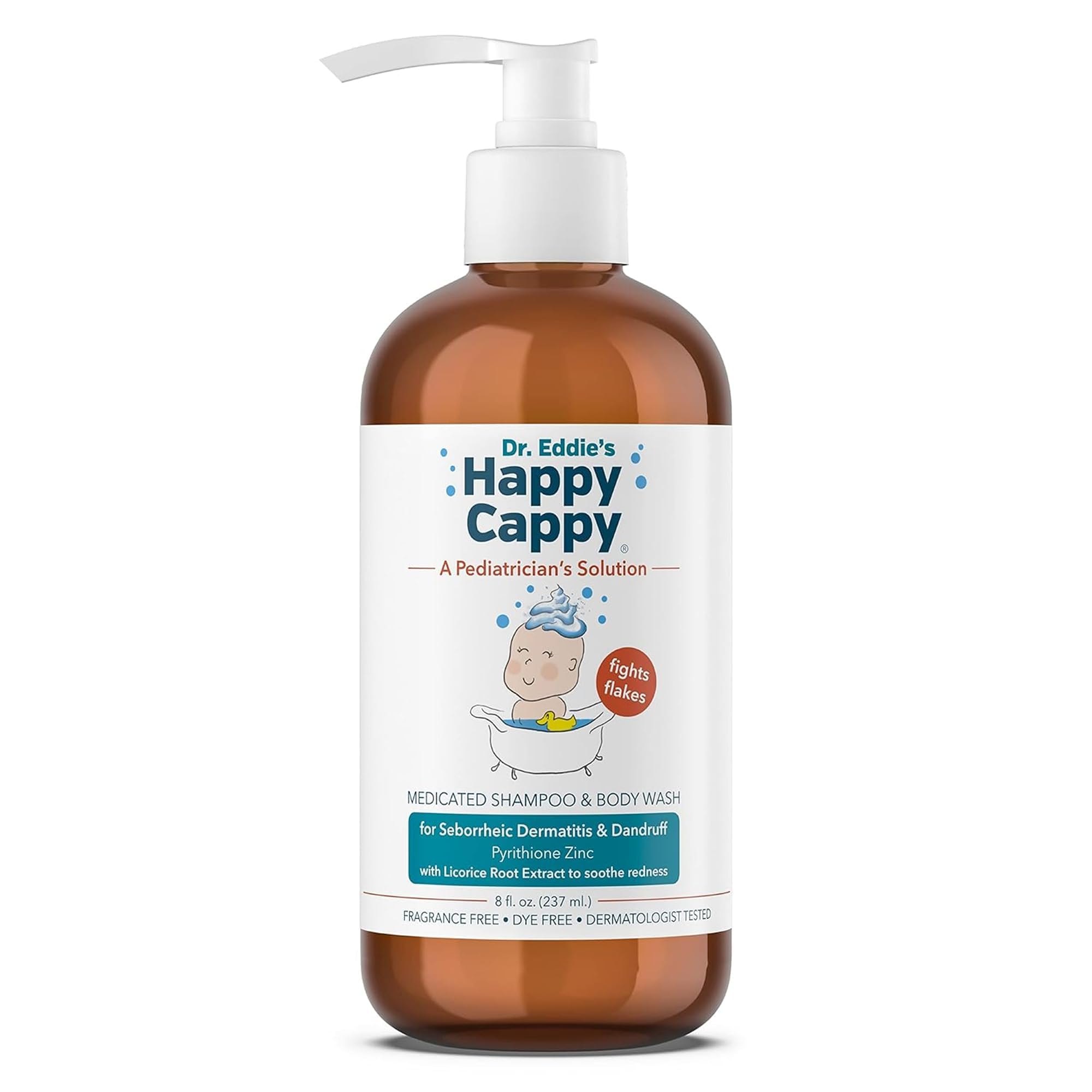 Happy Cappy Medicated Shampoo and Body Wash - Fragrance-Free - 8 Fl Oz | Baby Da