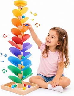 Music Tree Marble Run, Montessori Musical Sensory Toys For Kids Ages 3+ | 28.35'' wooden marble run music tree, learning color sorting ball drop game for boys girls birthday holiday gift
