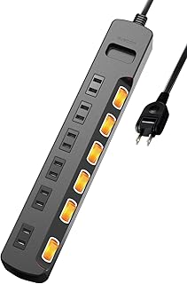 Elecom T-K6A-2630BK Power Strip, 6 Outlets, 9.8 ft (3 m), Lightning Guard, Individual Switches, Dust Shutters, Heat Resistant, PSE Technical Standards Compliant, Black