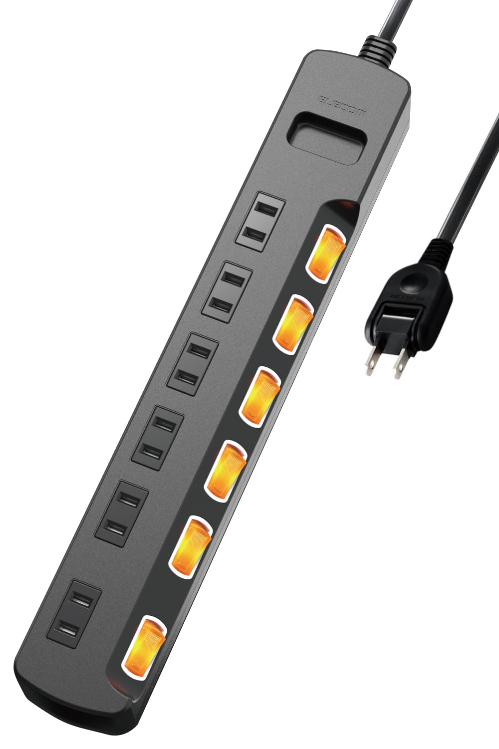 Elecom T-K6A-2630BK Power Strip, 6 Outlets, 9.8 ft (3 m), Lightning Guard, Indiv