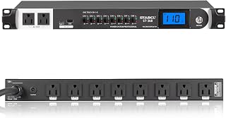 Professional 10 Socket Power Conditioner/Surge Sequencer with USB and Type-C Charger.3300W Rack Mount Audio Power Supply Controller, Surge Protector, for Audio product, electronic equipment