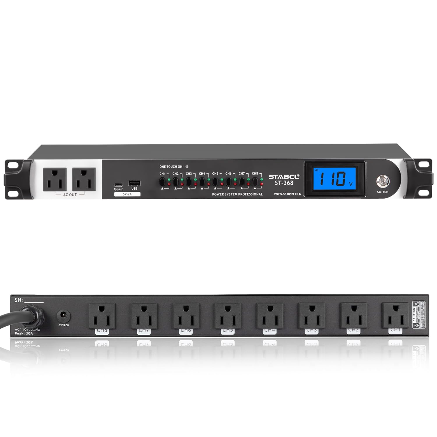 Professional 10 Socket Power Conditioner/Surge Sequencer with USB and Type-C Cha