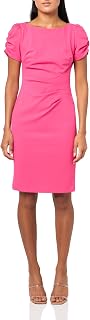 Karl Lagerfeld Paris Women's Short Ruched Sleeve Jewel Neck Sheath Mini Dress Casual Dress