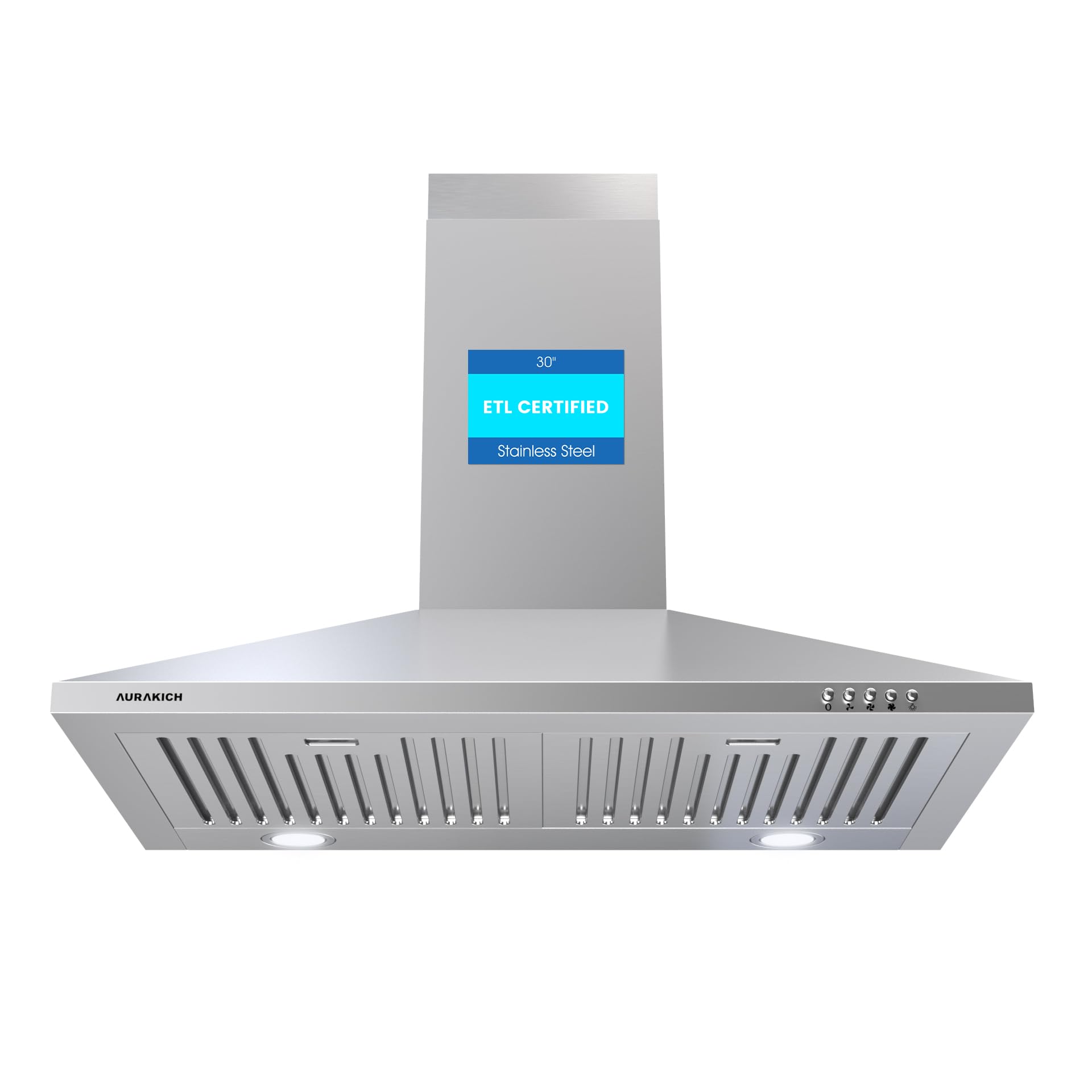 AURAKICH Wall Mount Range Hood 30 inch, 450CFM | Stainless Steel, CRYSTAL WHITE 