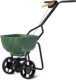 Amazon Basics Fertilizer Spreader for Lawn, Evenly Spreading, Multi-Gear System, Covers 5000 Square Feet per Load, 33 Pounds, 0.53 Cubic Feet, All Season, 1-Pack