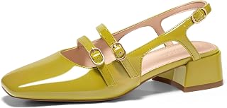 Coutgo Mary Jane - Scarpe da donna con tacco basso, chiuse, punta quadrata, per abito da sposa