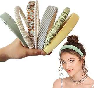 7 Packs Women Fabric Pearl Accents Headbands Knotted Styles for Daily Use, Travel, Relaxation, Hair Accessories (Green)