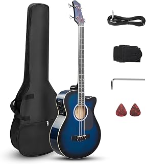 Ktaxon Full Size 4-String Acoustic Bass Guitar Kit with Portable Bag, Premium Cable, Wrench, Strap, Plectrum (Blue)