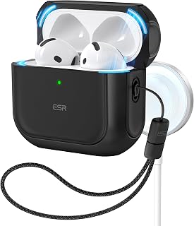 ESR AirPods 4 Case 4th Generation Case (2024) (USB-C) Compatible MagSafe Compatible Strap-Attached Drop-Proof Cover Orbit Hybrid Case Black