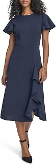 Calvin Klein Womens Shirt Flutter Sleeve Crepe A-line Ruffle Hem DressDress