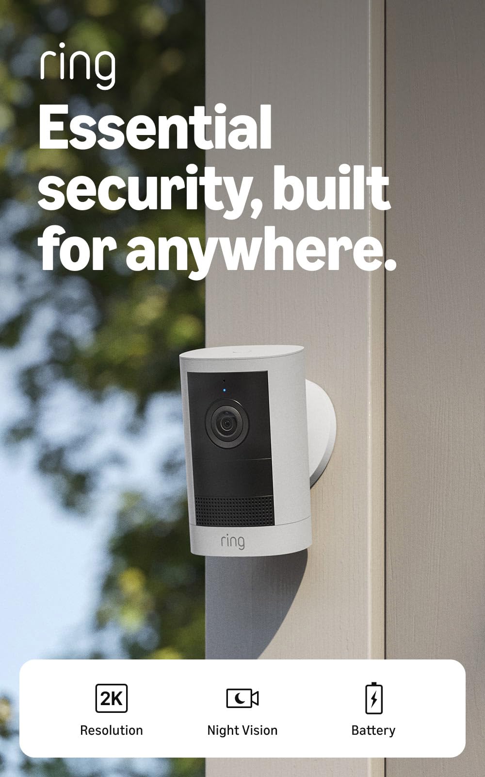 Ring Outdoor Cam 2K (newest model), Battery, Home or business security, Wide-Ang