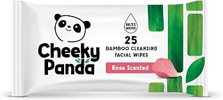 The Cheeky Panda Bamboo Facial Make Up Remover Wipes | Sustainable Face Wipes Eye Makeup Remover | Rose Scented Pack of 25 Face Wipes | 99% Purified Water