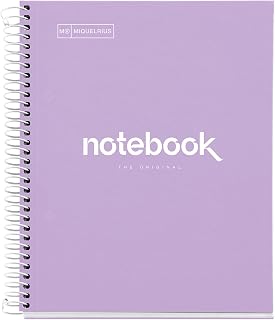 Miquelrius - Notebook A5, Emotions Notebook, 80 Sheets of 90 g/m², Horizontal Lines 7 mm, 1 Colour Strip, Micro-Perforated Spiral, Lined Notebook, Extra Hard Cover, 2 Holes, Lavender