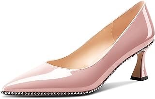 TNYNFBEB Women's Kitten Heel Pointed Toe Pumps Slip-On Sliver Beaded Prom Wedding Dress Basic Classic Patent Leather Summer 2.6 Inch Heels