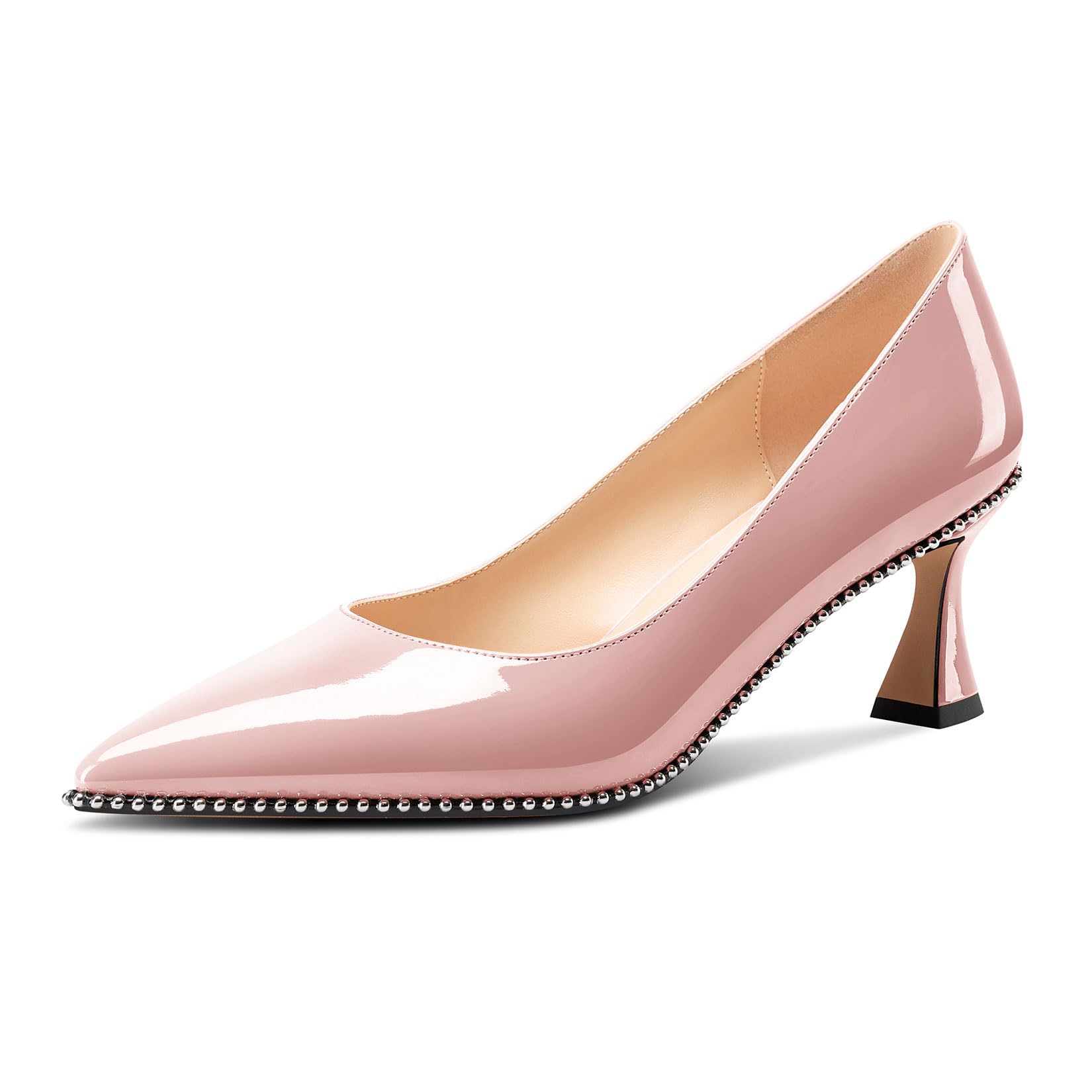 TNYNFBEB Women's Kitten Heel Pointed Toe Pumps Slip-On Sliver Beaded Prom Weddin
