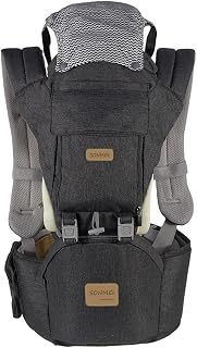 Ergonomic Baby Carrier with Hip Seat, 360° Positions, Soft and Breathable, All Seasons, for Newborns and Toddlers, Hiking Shopping Travelling