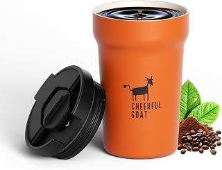 CHEERFUL GOAT Ceramic Lined Coffee Mug – Stainless Steel Travel insulated Tumbler with Ceramic Liner, with lid, 12oz Leak proof Cup for Hot and Cold Water Coffee at Home, Office (orange)