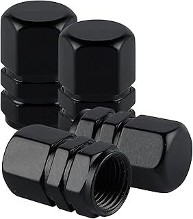 Aluminum Tire Stem Valve Caps Wheel Valve Covers Car Dustproof Tire Cap Cover Accessories, Universal for SUV, Car, Bike and Motorcycle, Hexagon Shape (4PCS Black)