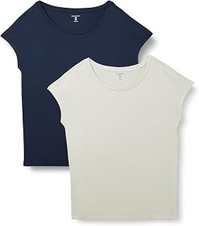 Amazon Essentials Women's 2-Piece T-Shirt, Boat Neck, Jersey Material, Regular Fit, Short Sleeve