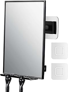 LFOYOU Shower Mirror for Shaving &amp; Washing Your Face with a Squeegee - Built-in Two Razor Holder, 360°Rotation Adjustable Shaving Bathroom Mirror - Easy Install, Home Shower Accessory(Not Fogless)