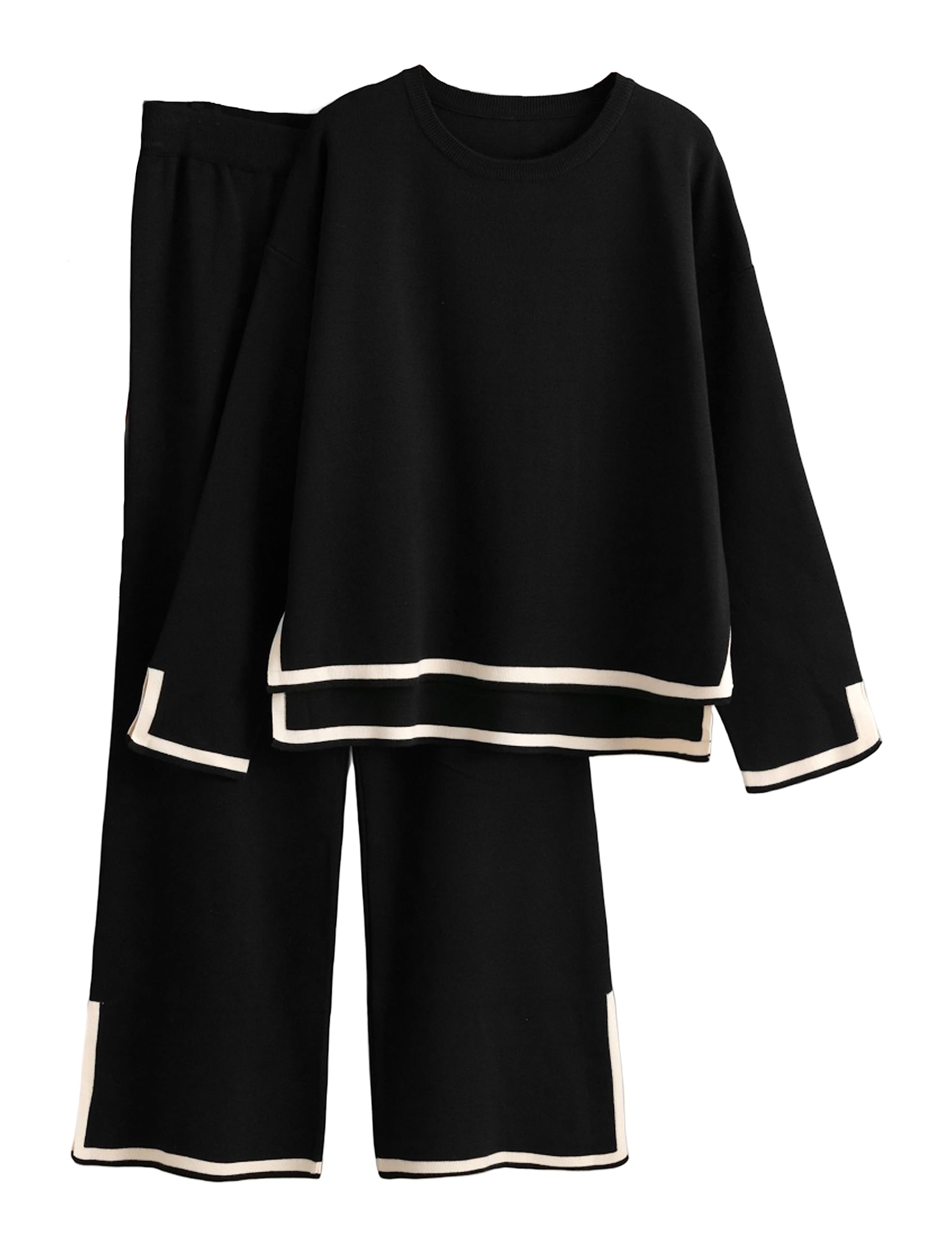 Tanming Women's 2 Piece Outfits Long Sleeve Knit Sweater Top Wide Leg Pants Loun