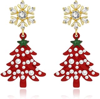 Christmas Dangle Earrings for Women Pearl Christmas Tree Candy Red Bow Snowflake Earrings Xams Holiday Earring Stocking Stuffer Jewelry Gift
