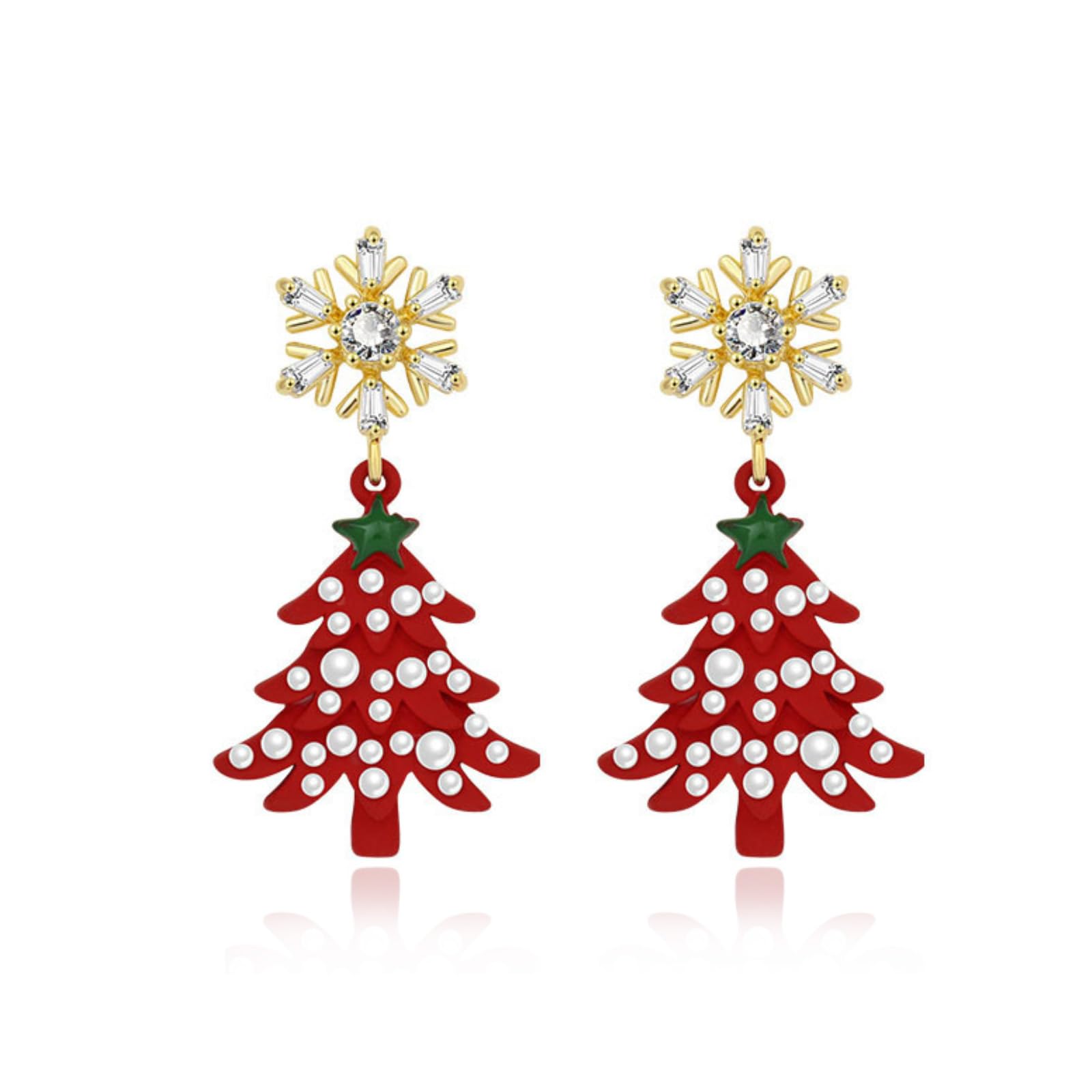 Christmas Dangle Earrings for Women Pearl Christmas Tree Candy Red Bow Snowflake