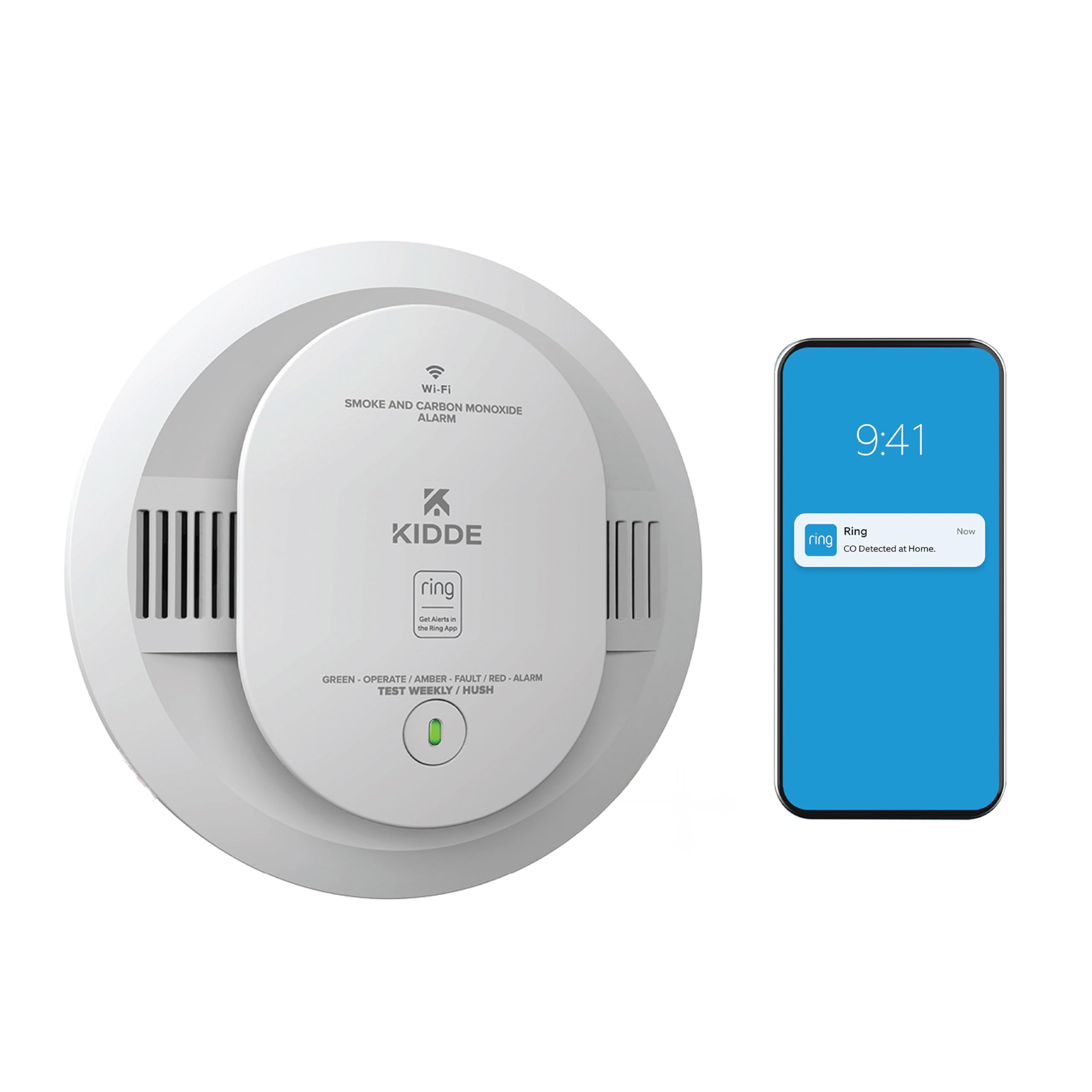 Kidde Smart Smoke & CO Detector with Ring, AA Battery, RGCUDR-RW | Ring App Enab