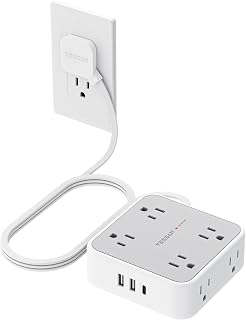 TESSAN Surge Protector Power Strip with 900J Surge Protection, 5 Ft, Grey | 8 AC with 3 USB Ports (1 USB C), Flat Plug Extension Cord, 3 Sided Outlet Extender with Power Switch for Office, Dorm
