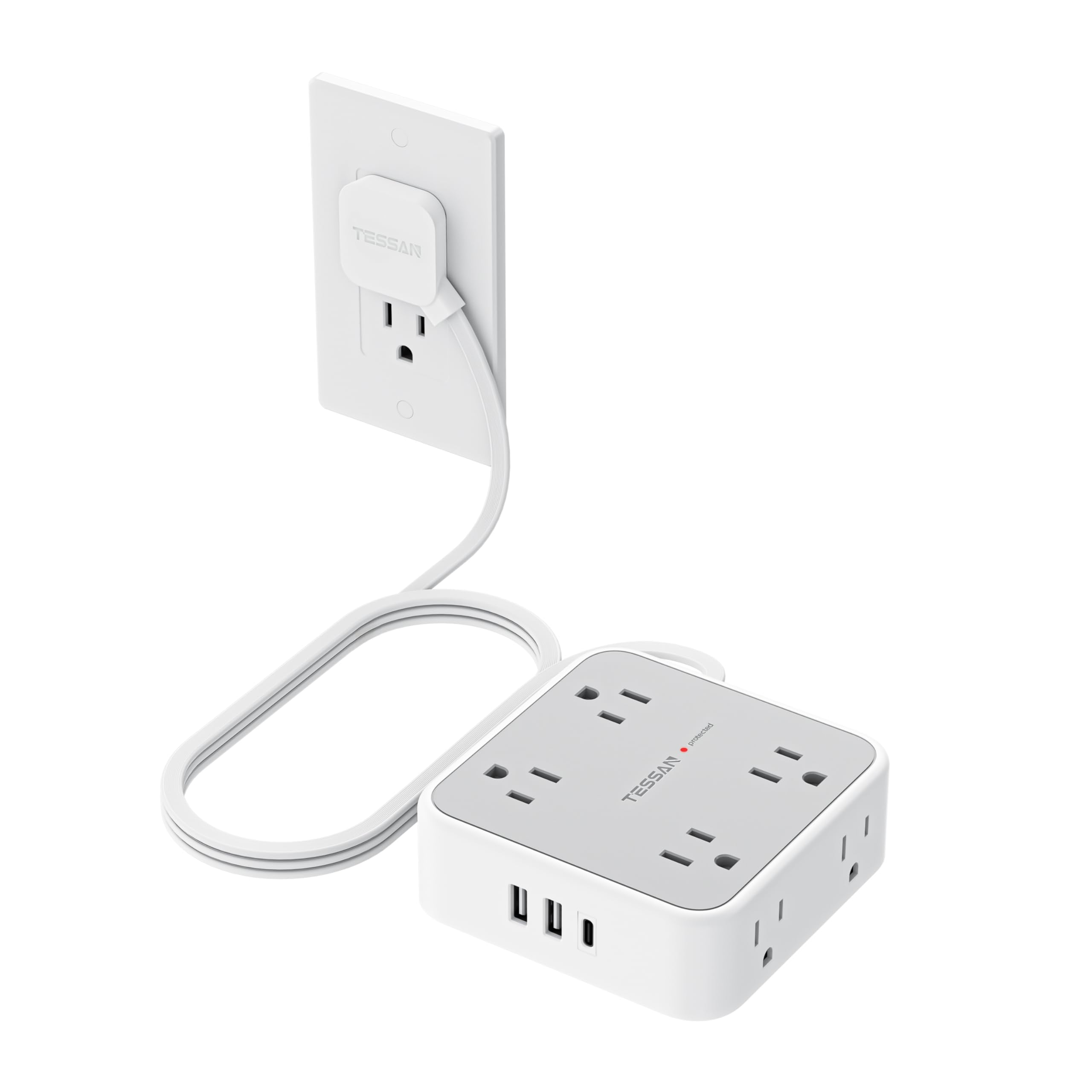 TESSAN Surge Protector Power Strip with 900J Surge Protection, 5 Ft, Grey | 8 AC