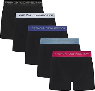 French Connection Men's Boxer Shorts - Gift Box of 5, Premium Cotton Stretch Underwear, Breathable & Comfortable