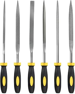 MORROWIND 6-Piece Needle File Set, Diameter 4 mm Length 160 mm Hardened Alloy Steel Mini File for Metal Wood Plastic, Includes Flat, Warding, Square, Triangular, Round, Half-Round, Yellow