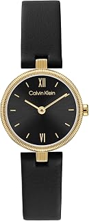 Calvin Klein Gleam 25100230 Women's Gold Plated Analogue Watch with Black Leather Strap